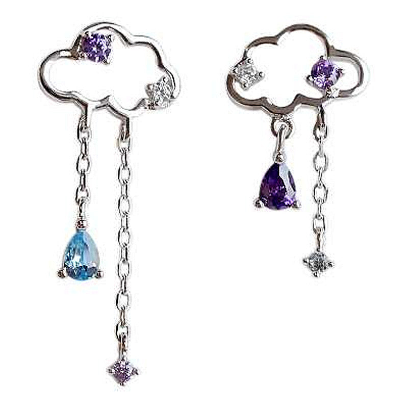 Asymmetric fringed water drop ear stud