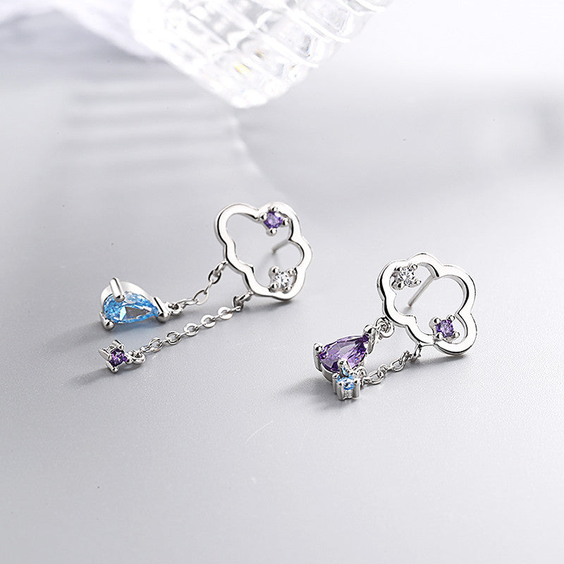 Asymmetric fringed water drop ear stud