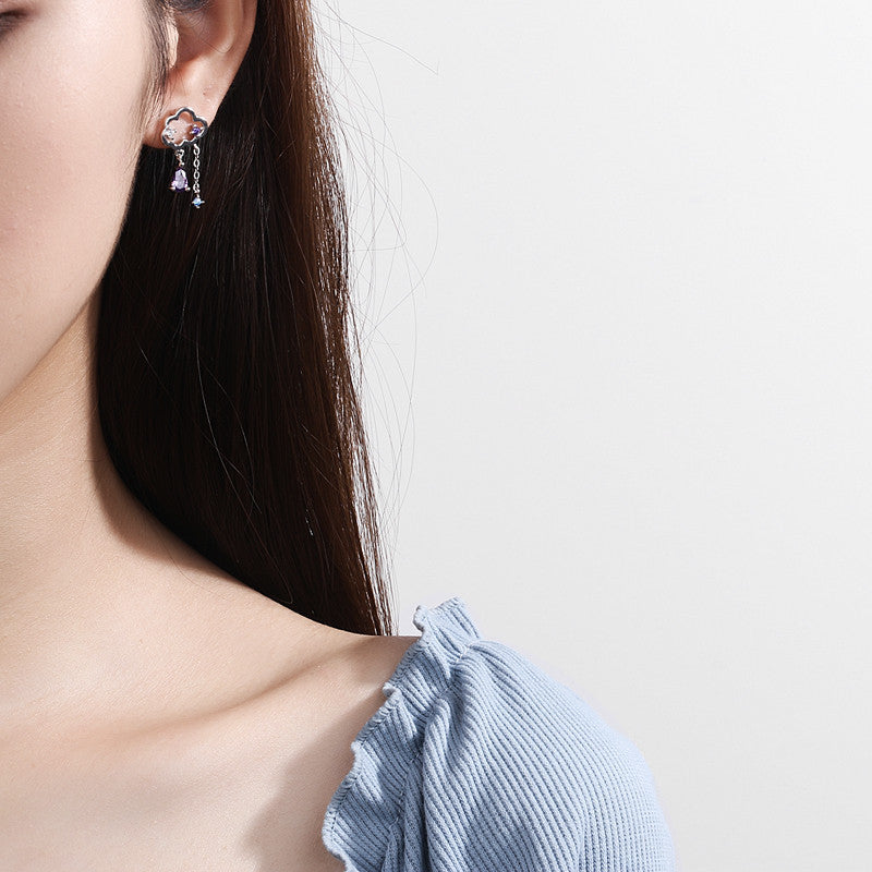 Asymmetric fringed water drop ear stud