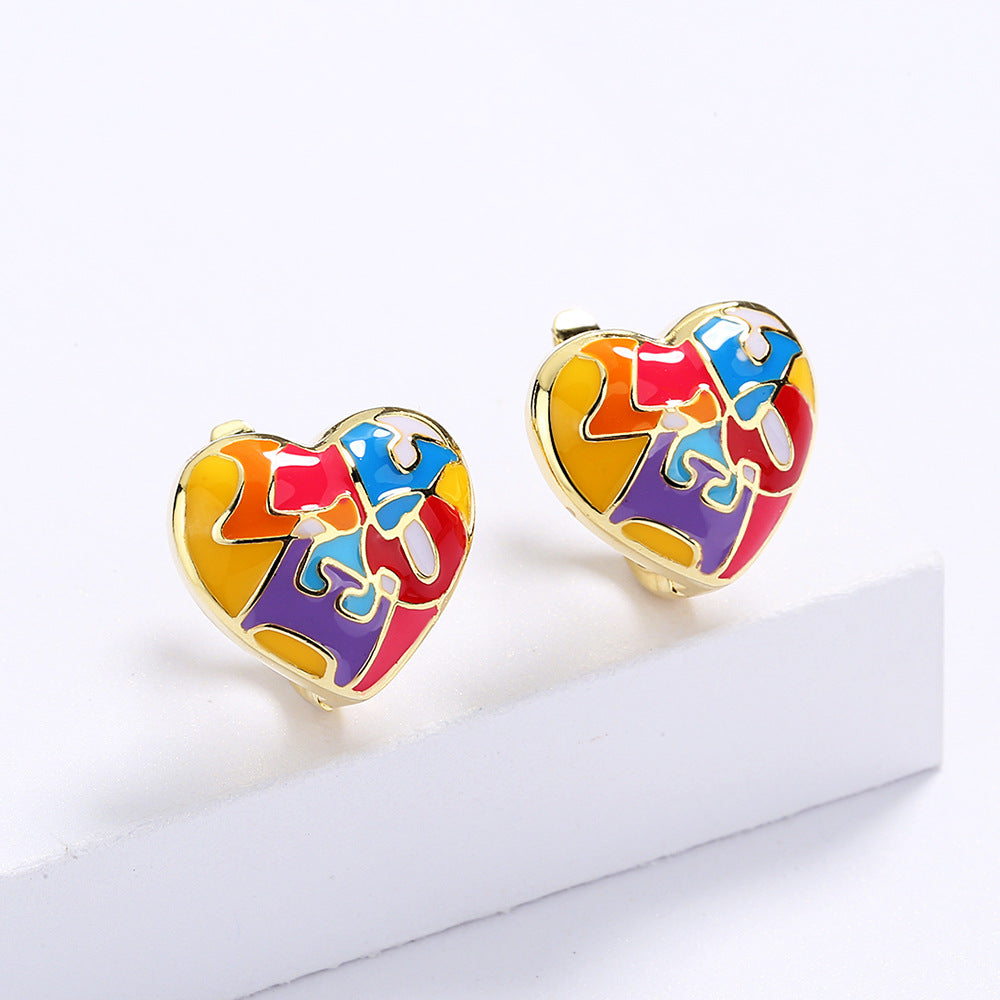 Korean Style Fashion Geometric Love Heart Gold-plated Epoxy Colored Letters Female Earrings