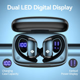 bmani Ear Buds Wireless Earbuds Bluetooth Headphones with 80H Playtime LED Display Case, Over-Ear Hook with Mic, Stereo Sound, Easy Button Controls, Sports Earphones for Running Workout Gym Black
