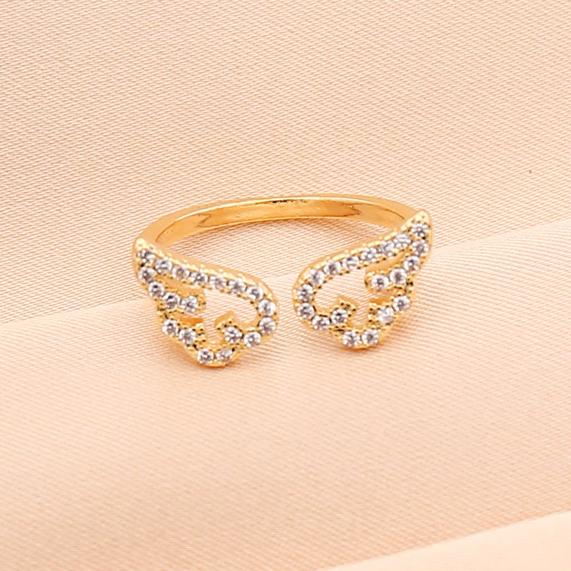 Full Diamond Lightning Angel Butterfly Ring Female Personality Trend Fashion Jewelry