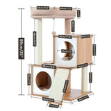 Arbre à Chat en Bois de Luxe, Nid de Chaton, Tour d'Escalade avec Poteau à Gratter, Plateforme de Jeu, Maison