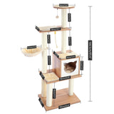 Arbre à Chat en Bois de Luxe, Nid de Chaton, Tour d'Escalade avec Poteau à Gratter, Plateforme de Jeu, Maison