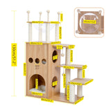 Arbre à Chat en Bois de Luxe, Nid de Chaton, Tour d'Escalade avec Poteau à Gratter, Plateforme de Jeu, Maison