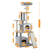 Arbre à Chat en Bois de Luxe, Nid de Chaton, Tour d'Escalade avec Poteau à Gratter, Plateforme de Jeu, Maison