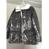 Winter Shiny Hooded Coat Women Long Sleeve Zipper Casual Street Style Bomber Jacket Thick Warm Parka Outerwear 2021