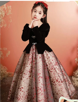 Girls Satin Mesh Tutu long Gown Children French Bubble Sleeve Princess Dress Christmas Prom Dress Birthday New Year Gift 3-15Y