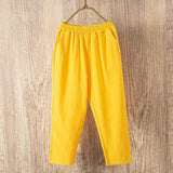 Women Summer Casual Loose Elastic Waist Cotton Linen Pants Ninth Trousers