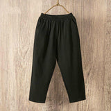 Women Summer Casual Loose Elastic Waist Cotton Linen Pants Ninth Trousers