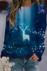 Popular ladys landscape print long-sleeved T-shirt top