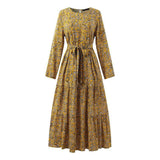 Fashion Long Sleeve Floral Print Crew Neck Dress