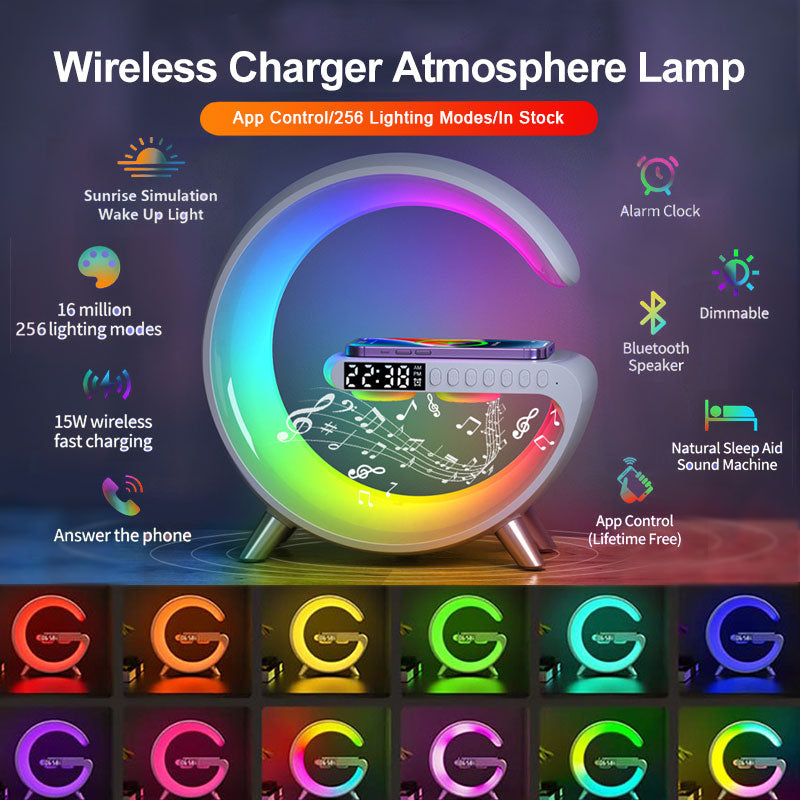 @023 Intelligent Atmosphere Lamp Bluetooth Speaker Wireless Charger Bedside Lamp Sunrise Wake-up Lamp Polar Lamp Alarm Clock