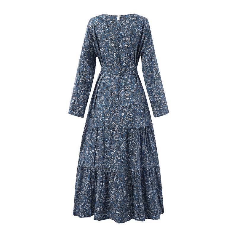 Fashion Long Sleeve Floral Print Crew Neck Dress