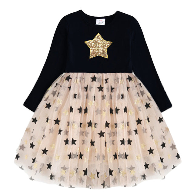 Kids Autumn Winter Dresses For Girls Star Sequins Princess