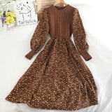 Women's Knitted Dress Autumn Winter New Long Sleeve Corduroy Floral Dress Female Elegant Sweater A-line Long Veatidos Belt