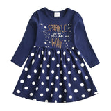 VIKITA Girls Cotton Dress Kids Cartoon Appliqued Vestidos Children Casual Wear Clothes Girls Long Sleeve Patchwork Dresses