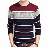 Covrlge New Spring Autumn Casual Men's Sweater O-Neck Striped Slim Knittwear Mens Sweaters Pullovers Pullover Men M-3XL MZM050