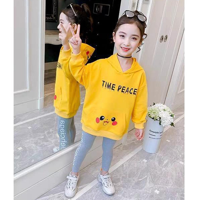 2 Pcs Kids Clothes Girl Spring Autumn Cartoon Pull Sleeve Tracksuit 2 5 7 8 10 12 14 Years Hoodies Top + Pants Sportswear Sets