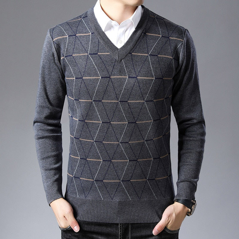 New Fashion Brand Sweater For Mens Pullovers V Neck Slim Fit Jumpers Knit Thick Warm Autumn Korean Style Casual Clothing Men