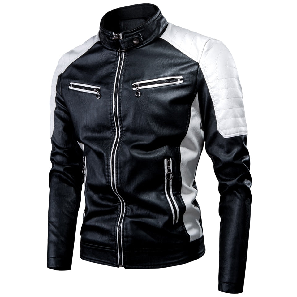 Ucrazy Men 2023 Winter Casual Motor Spliced Leather Jacket Coat Men Autumn Fashion Biker Vintage Warm Leather Jacket Coat Men