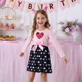 VIKITA Girls Cotton Dress Kids Cartoon Appliqued Vestidos Children Casual Wear Clothes Girls Long Sleeve Patchwork Dresses