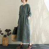 Women Autumn Cotton Linen Long Dress New Arrival 2020 Arts Style Vintage Floral Print Loose Ladies Elegant A-line Dresses S1857
