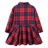 Kid Girl Dress Plaid Midi Long Sleeve Round Lapel Collar High Waist Buttons Spring Autumn Princess Shirt 4-12Years
