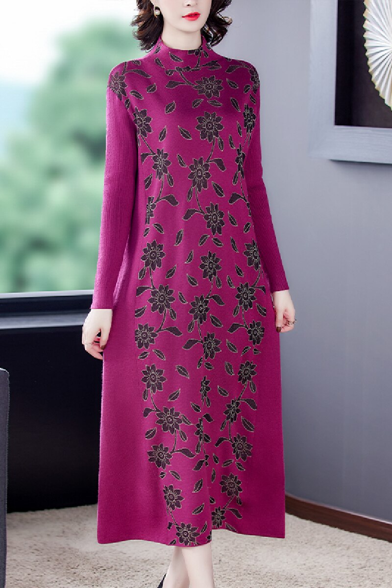 2022 Vintage Blue 4XL Plus Size Knit Turtleneck Wool Sweater Maxi Dress Autumn Winter Casual Women Elegant Bodycon Long Sweaters