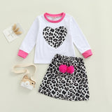 New Toddler Kids Baby Girl Valentine 's Day Clothes Long Sleeve Love Heart Printed Shirt Tops Tutu Skirt 2Pcs Outfits Set