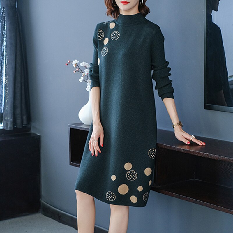 Black Korean Vintage Midi Sweater Dress Autumn Winter Knitted Cotton Thick Warm Sweaters 2023 Elegant Bodycon Turtleneck Sweater