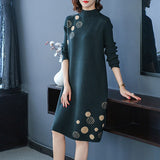 Black Korean Vintage Midi Sweater Dress Autumn Winter Knitted Cotton Thick Warm Sweaters 2023 Elegant Bodycon Turtleneck Sweater