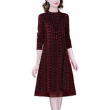 2023 High Quality Red Knitted Plus Velvet Midi Dress Autumn Winter Thick Warm Dress Women Black Korean Vintage Elegant Vestidos
