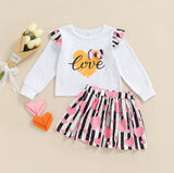 New Toddler Kids Baby Girl Valentine 's Day Clothes Long Sleeve Love Heart Printed Shirt Tops Tutu Skirt 2Pcs Outfits Set