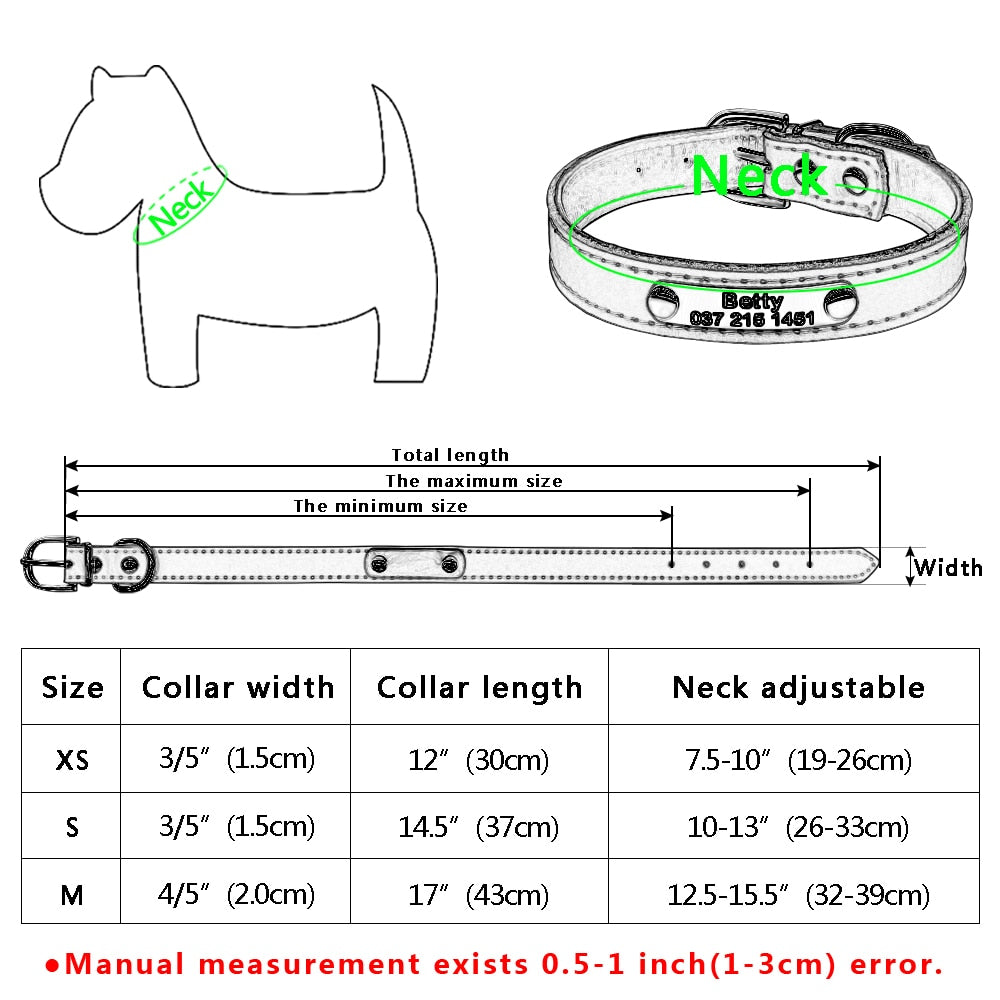 Leather Dog Collar Inner Padded Custom Personalized Dog Collars with Engraved Nameplate ID Tag For Small Medium Dogs