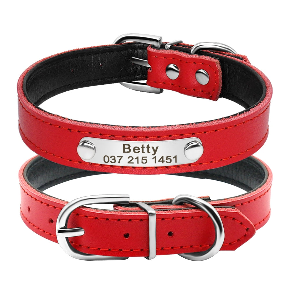 Leather Dog Collar Inner Padded Custom Personalized Dog Collars with Engraved Nameplate ID Tag For Small Medium Dogs