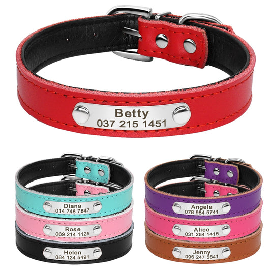 Leather Dog Collar Inner Padded Custom Personalized Dog Collars with Engraved Nameplate ID Tag For Small Medium Dogs