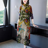 Women Knitted Floral Midi Dress 2023 Vintage Elegant Bodycon Casual Pullovers Autumn Winter Thick Warm Turtleneck Wool Sweaters