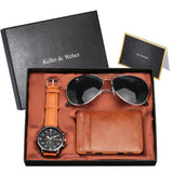Luxury Rose Gold Men's Watch Leather Card Credit Holder Wallet Fashion Sunglasses Sets for Men Unique Gift for Boyfriend Husband