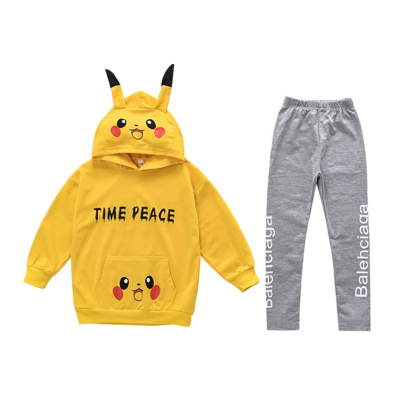 2 Pcs Kids Clothes Girl Spring Autumn Cartoon Pull Sleeve Tracksuit 2 5 7 8 10 12 14 Years Hoodies Top + Pants Sportswear Sets