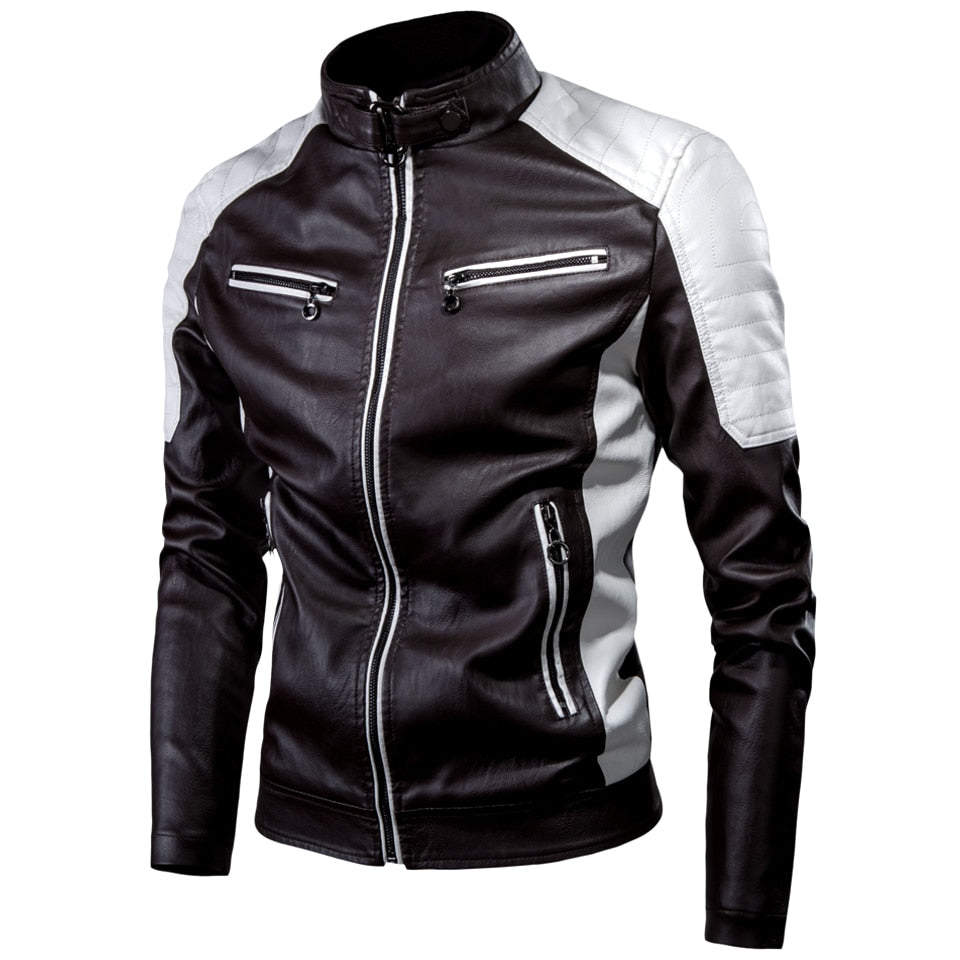 Ucrazy Men 2023 Winter Casual Motor Spliced Leather Jacket Coat Men Autumn Fashion Biker Vintage Warm Leather Jacket Coat Men