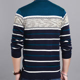 Covrlge New Spring Autumn Casual Men's Sweater O-Neck Striped Slim Knittwear Mens Sweaters Pullovers Pullover Men M-3XL MZM050
