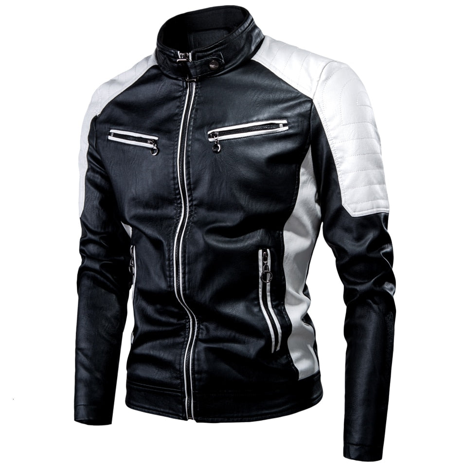 Ucrazy Men 2023 Winter Casual Motor Spliced Leather Jacket Coat Men Autumn Fashion Biker Vintage Warm Leather Jacket Coat Men
