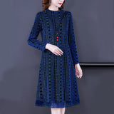 2023 High Quality Red Knitted Plus Velvet Midi Dress Autumn Winter Thick Warm Dress Women Black Korean Vintage Elegant Vestidos