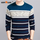 Covrlge New Spring Autumn Casual Men's Sweater O-Neck Striped Slim Knittwear Mens Sweaters Pullovers Pullover Men M-3XL MZM050