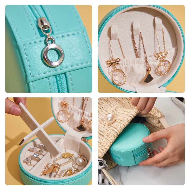 New Portable Leather Jewelry Box Princess European Korean Simple Small Mini Earrings Rings Storage Case Hot Sell