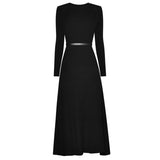 SEQINYY Midi Elegant Dress 2020 Autumn Winter New Fashion Design Women Black Knitting Spliced Orange Print Pleated Casual