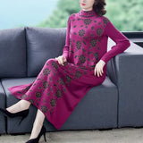 2022 Vintage Blue 4XL Plus Size Knit Turtleneck Wool Sweater Maxi Dress Autumn Winter Casual Women Elegant Bodycon Long Sweaters