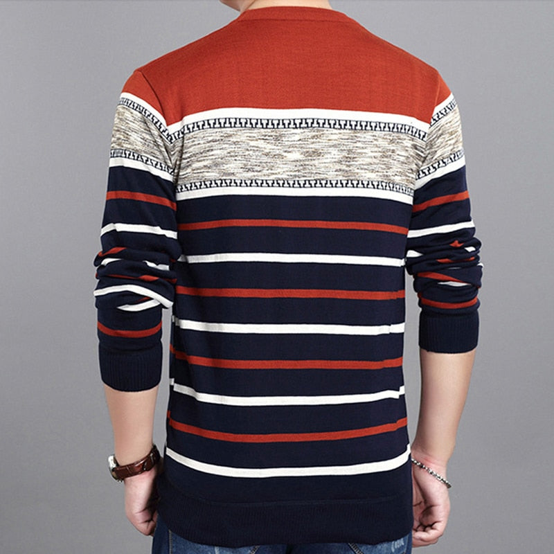 Covrlge New Spring Autumn Casual Men's Sweater O-Neck Striped Slim Knittwear Mens Sweaters Pullovers Pullover Men M-3XL MZM050