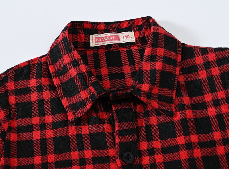 Kid Girl Dress Plaid Midi Long Sleeve Round Lapel Collar High Waist Buttons Spring Autumn Princess Shirt 4-12Years